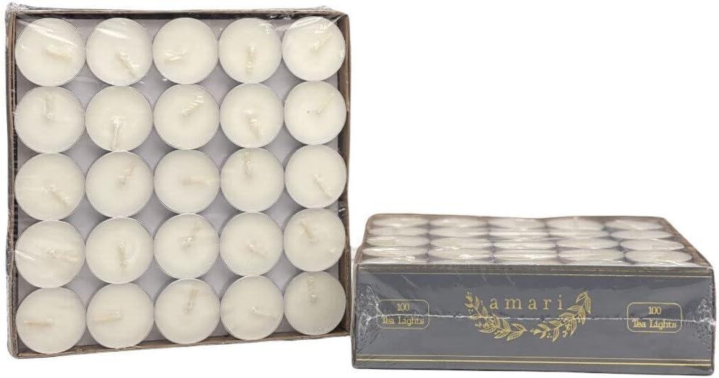 Amari 12g Tea Lights - 100 Pack Tea Light Unscented Candle - Lasts for 3-5 Hours (Yellow)