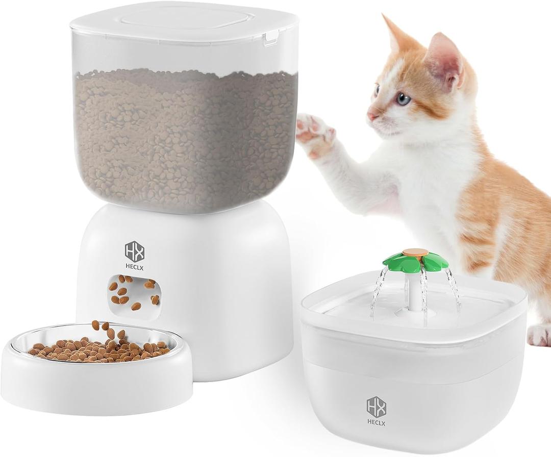 Comedero automtico para gatos con dispensador de comida seca para gatos de 3 L y fuente de agua de 2 L, alimentador cronometrado para perros con control de porciones y comidas diarias, comederos