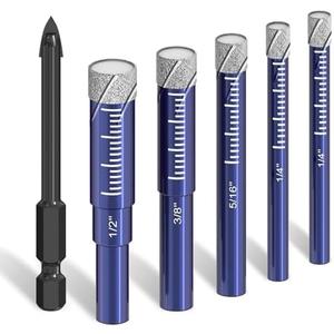 6 PCs Diamond Drill Bits Set for Porcelain, Ceramic, Glass & More - Versatile Tile Drill Bits for Efficient, Precise Drilling