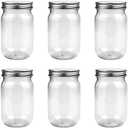 FIREBOOMOON 6 Pack 16 Ounce Clear Plastic Mason Jars Containers With Screw Sealing Metal Tinplate Lids,Refillable Empty PET Plastic Slime Candy Storage Jars Containers for Home Kitchen Art Craft