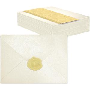 50 PCS Pearl Ivory A7 Envelopes with Stickers, Shimmering 5x7 Envelopes for Invitations, Great for Wedding Invitation Cards, Birthday RSVP, Graduation, Baby Shower 5.25 x 7.25 inches