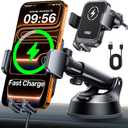 YRU [True Military-Grade] Wireless Car Charger Mount, 15W Charging Auto Clamping Car Phone Holder [98+LBS Strong] Dashboard Windshield Vent Cellphone Holder for iPhone 17 16 15 Pro Max Samsung, Black