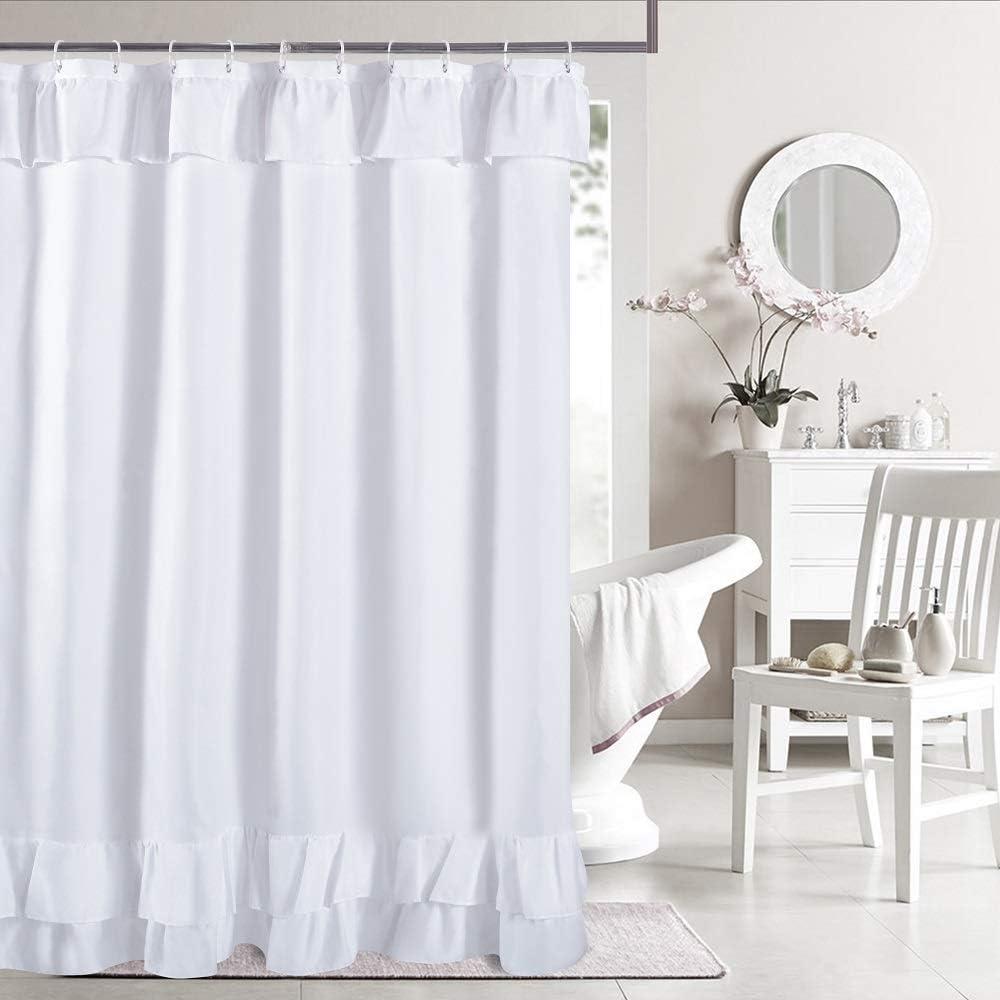 YOSTEV White Ruffle Shower Curtain Farmhouse Fabric Cloth Shower Curtains for Bathroom,Long Size 72x84 Inches