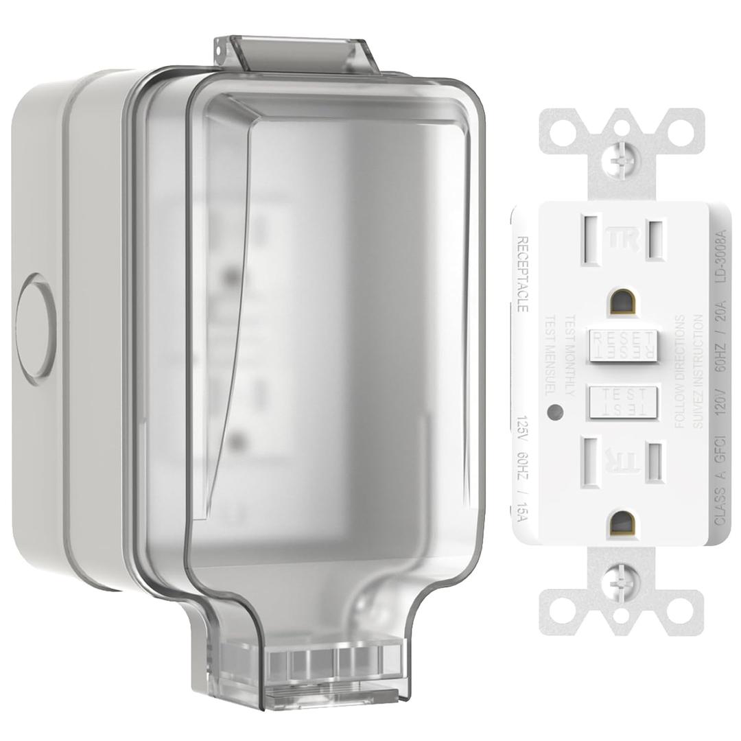 15A GFCI Outdoor Electrical Outlet Box, Hilictokt IP66 Waterproof & Lockable Enclosure, NEMA 5-15 Rated with Double Socket Ideal for Gardens, Yards, Sports Fields (UL Listed)