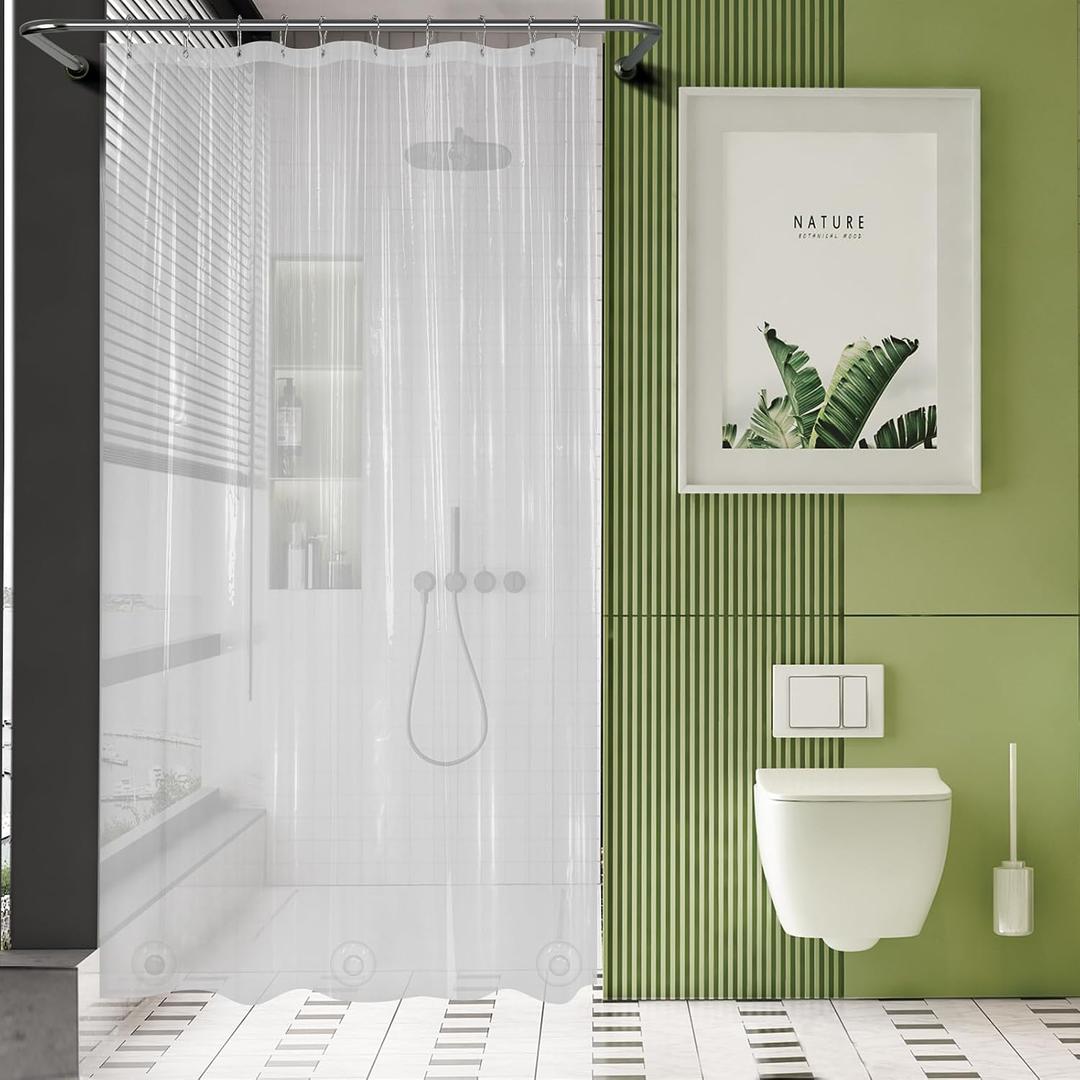 AmazerBath Long Stall Shower Curtain 60x84 Inches, Premium PEVA Heavy Duty Clear Shower Curtain, Waterproof Thick Bathroom Curtain with 3 Big Weighted Stones and 10 Rustproof Grommet Holes
