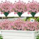 Lnoicy 24 Pcs Artificial Flowers for Outdoor, Plastic Flowers Decoration, UV Resistant Faux Flowers Shrubs, Artificial Plants for Indoor Outside Garden Home Wedding Farmhouse(Pink)