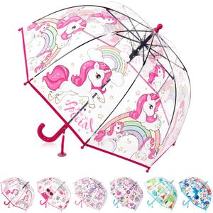 Kids Clear Bubble Umbrella for Girls & Boys, Transparent Dome Umbrella for Kids Ages 310, Auto-Open Windproof Rain Umbrellas, Lightweight Toddler Umbrellas for School, Outdoor Use (Clear Red Unicorn)