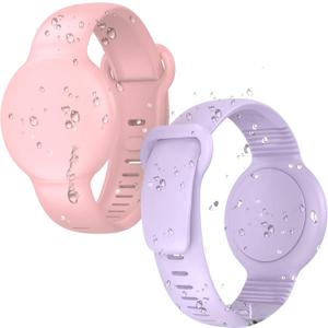 for AirTag Bracelet for Kids, 2 Pack Kids Airtag Bracelet, Air Tagholder for Kids Compatible with AirTag 1st & 2nd Gen, Soft Silicone Adjustable Kids Wristband for Boys Girls (Pink/Purple)