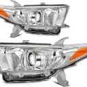 Headlight Assembly Fit with 2011-2013 for Toyota Highlander Color Amber Pair 81170-0E070 81130-0E120