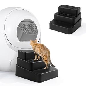 BALAPET Adjustable 3 Steps Litter Box Ramp with Filter Function, Detachable Litter Trapper, Non-Slip Cat Litter Stair for Small & Elderly Cats(Black)