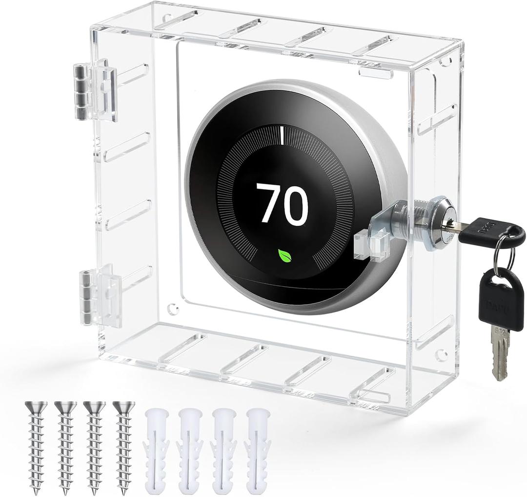 Thermostat Lock Box with Key, Universal Thermostat Cover with Lock, Small Thermostat Lock Box Guard, Clear AC Lock Box Compatible with Nest Thermostat On Wall 4.8" H x 4.53" W or Smaller