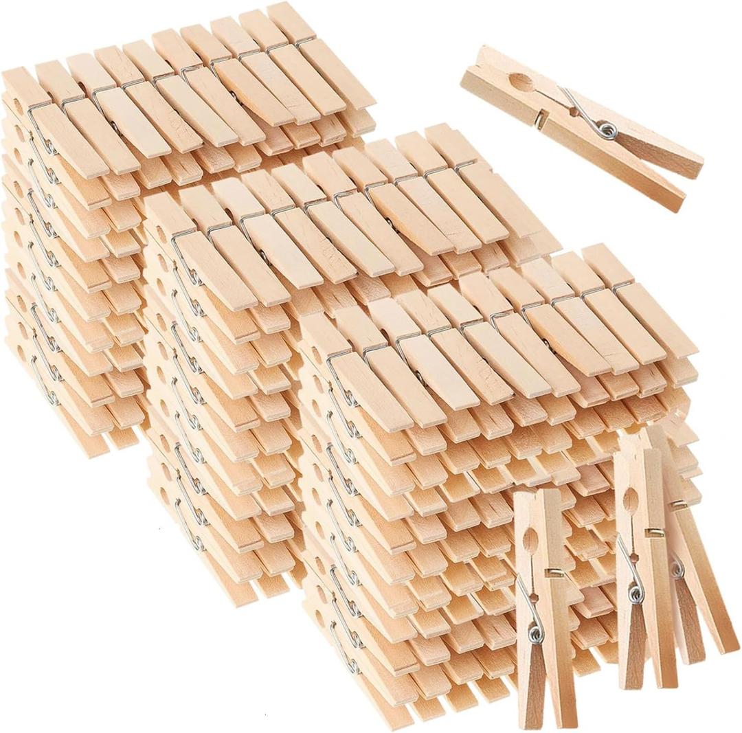 SenseYo 200 Pcs Large Wooden Clothes Pins 2.9 Inch Heavy Duty Natural Wood Clips Clothespins with Rust Resistant Spring for Hanging Pictures Chip Bags DIY Crafts Photos Drying Laundry Decoration