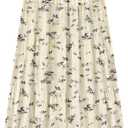 CYiNu Women's Chiffon Elastic High Waist Tiered Pleated Floral Printed A-Line Boho Long Maxi Skirts (Color: Brown Floral Light Beige, Large)