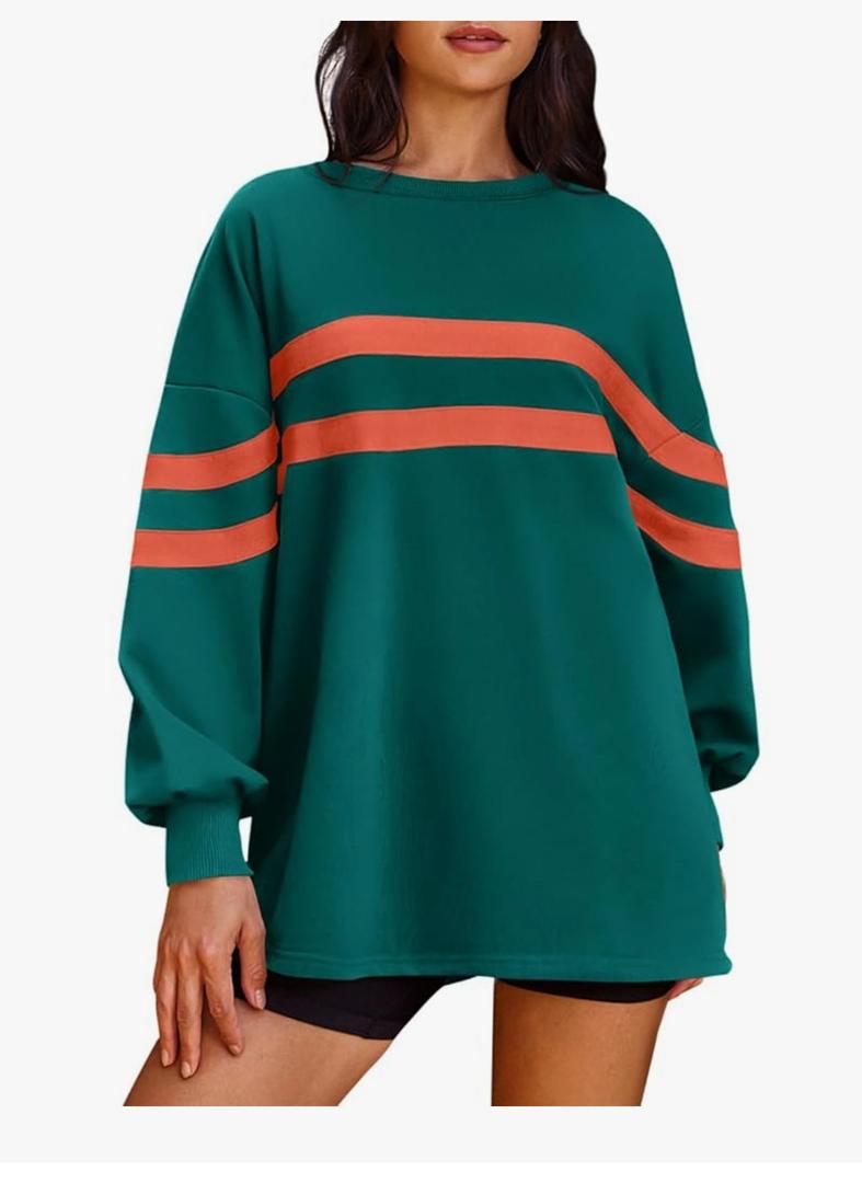 Panadila Womens Oversized Crewneck Sweatshirt Striped Pullover Long Sleeve Tunic Tops to Wear with Leggings XL