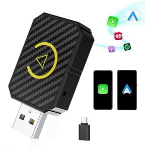 2 in 1 Mini Wireless CarPlay & Android Auto Wireless Adapter - Wireless CarPlay Adapter Converts Factory Wired CarPlay to Wireless Android Auto Car Adapter Plug and Play Compatible iPhone/Android