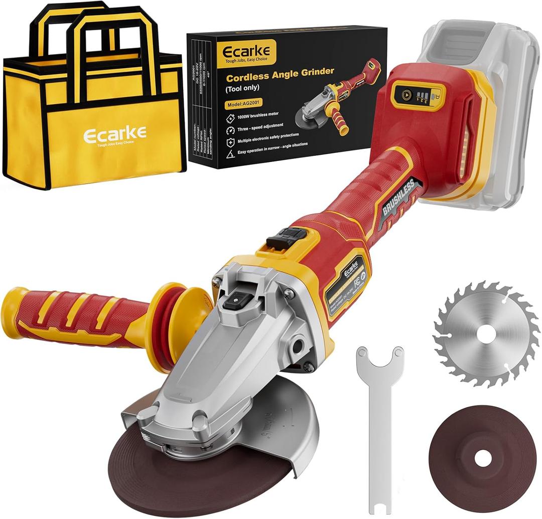 Ecarke Flat Head Grinder Compatible with DeWalt 20V Battery, 41/2" to 5",11000RPM, AntiVibration & Multiple Safety System,ToolFree Guard,Angle Grinder for Tight Spaces Grinding (Tool Only)
