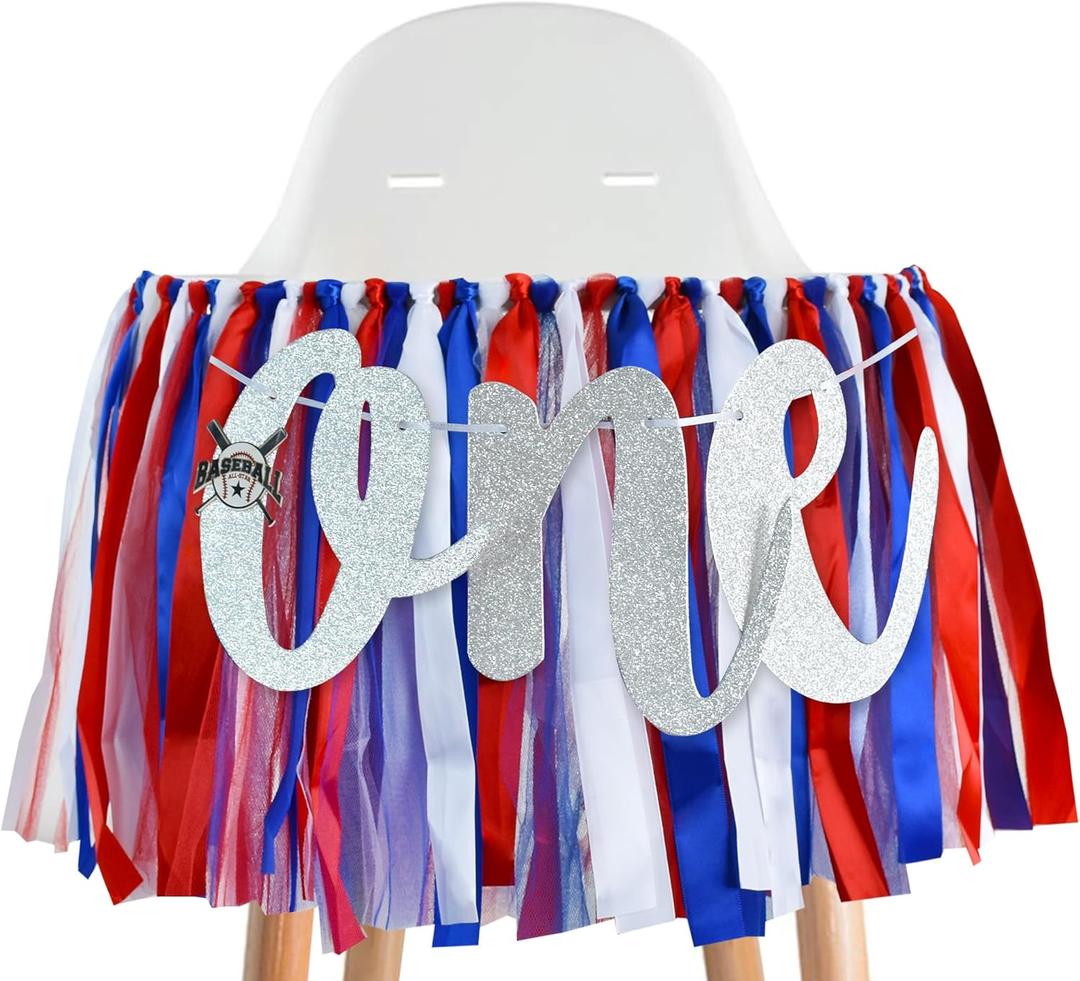BEISHIDA 1st Birthday High Chair Banner Decorations Red White Blue Baseball Theme First Birthday Banner for Girls Boys& Baby Shower Decorations Highchair Garland