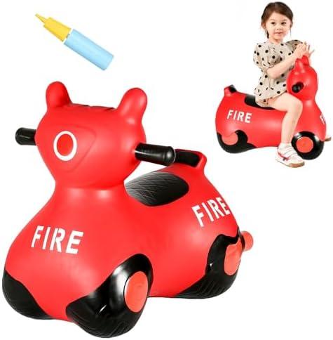 INPANY Kids Bouncy Car Hopper Toys, Toddlers Ride on Car, Inflatable Hopping Toys, Bouncing Buddies, Rubber Bouncer, Outdoor Indoor Birthday Gifts Toy for 2 3 4 Yr Girl Boy (Red)