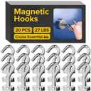 Magnetic Hooks 27 LBS (Pack of 20) - Heavy Duty Neodymium Magnetic Hooks for Cruise Cabins - Strong Rare Earth Magnets for Hanging on Refrigerator, Grill, Cruise Cabin Walls, Ship Essentials