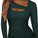 REORIA Women Ribbed Long Sleeve Cutout Tops (Green)
