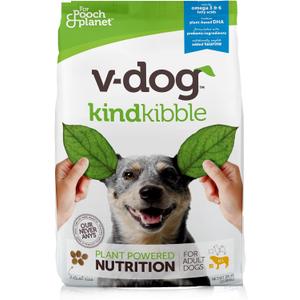 V-dog Vegan Kibble Dry Dog Food (24 LB) | Plant Based Protein with Added Taurine for Sensitive Stomach and Skin | Adult Dog Food | Vegetarian Superfood | Made in US (EXP 03/01/27)