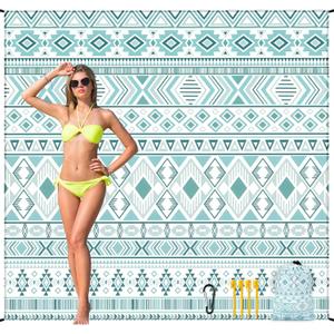 HIHOHO Beach Blanket Waterproof Sandproof Quick Drying Mat for 1-8 Adults | Durable Outdoor Beach Mat for Beach Festival Camping Hiking Travel Portable Wind Resistant Picnic Blanket with 4 Stakes, 6'11" x 6'7"