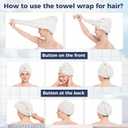 Towel Wrap for Women Plus Size (XL-2XL) with Hair Towel Wrap, Microfiber Bath Wrap Soft & Comfortable Absorb Water Body Wrap Oversized Button Design, White