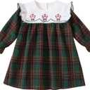 Toddler Baby Girls Christmas Outfit Plaid Dress Christmas Dress Santa Merry Embroidered Fall Winter Holiday Dresses (2-3T, Green)