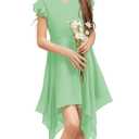Galawaqe Kids Chiffon Cute A-Line Short Dress with Asymmetrical Layered Ruffled Bow Tie Teen Girl Bridesmaid Dress Green (Green)