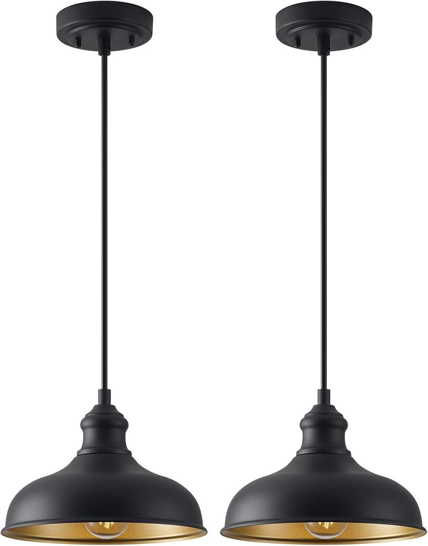 10in Dome Pendant Light Fixture Outdoor Barn Style Farmhouse Hanging Lamps for Kitchen Island Black Pendant Mount Lighting for Entrance Pendant Lamp for Dining Room, Ajustable Cord,Waterproof