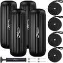 Boat Fenders 4 Pack 10 x 28 Inches Ribbed Center Hole Boat Fenders Bumpers for Docking, Comes with Ropes and Pump to Inflate