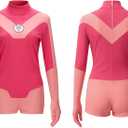 Women Eve Costume Pink Jumpsuit Cloak Hero Bodysuit Outfit Halloween Cosplay Uniform Suit