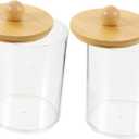 2Pcs Clear Acrylic Cotton Swab Organizer with Lid Stylish Storage Box for Cotton Pads Toothpicks and Accessories Easy to Clean for Bathroom Desktop