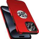 PELEPUES Shockproof Case for iPhone 15 Pro Max, [Embedded Finger Ring] Military Grade Phone Case Cover with Reinforced Metal Stand Kickstand [Support Magnetic Car Holder] for iPhone 15 6.7'', Red