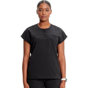 Cherokee Infinity Womens Round Neck Scrub Top, Partial Zip Covered Placket, 3 Zip Pockets, PROTX2 Technology - IN622A (Small, Black)