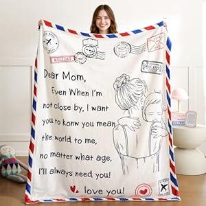 weigelia Dear Mom Throw Blanket - Soft Fleece Throw Blanket for Mom Gifts, Warm & Cozy Mothers Day Birthday from Daughter Son, Lovly Blanket Gift for Bed, Sofa (Beige, 60" x 80")