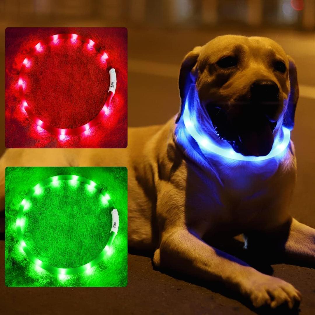 Light Up Dog Collar, Rechargeable Glowing Dog Collar, Light Dog Collar for Night Walking with 1640 FT of Visibility - Brightest LED Dog Collar Light, 3 Flashing Modes, Keeps Your Pets Safe in The Dark (Red+Green)