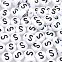 Amaney Letter Beads S 100pcs 7x4mm White Round Acrylic Black Alphabet for Bracelet Jewelry Making