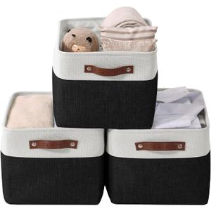 DECOMOMO Storage Baskets for Shelves - Fabric Closet Organizers and Storage Bins, Perfect Baskets for Organizing Closet Toys Nursery (Black and White, XL - 3 Pack) (Extra Large/3P - 16"x12.5"x10")