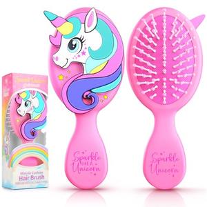 Sparkle Unicorn Toddler Hair Brush for Toddler Girls & Kids Ages 2-4+, Pink Mini Unicorn Hairbrush, Gentle Detangling brush, Wet & Dry Hair, Soft Ball-Tip Bristles for Sensitive Scalp, Travel-Friendly