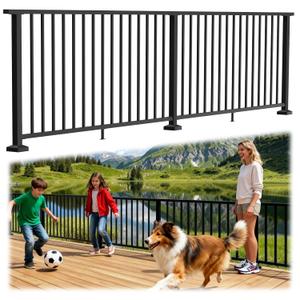 Modular Complete 36 in. H x 6-12ft W 6063 Aluminum Deck Railing Kit with Continuous Top Rails, Length Cuttable Easy DIY, Full Textured Matte Black Railing System for Decking(2 Panel, 3 Post)
