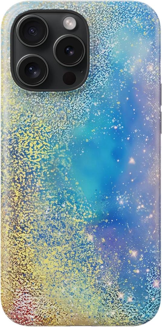 DorisMax for iPhone 16 Pro Case - Wireless Charging Compatible - Dual-Layer Hard Shell + Silicone Cover - Shockproof Protective Phone Case with Stylish Designs for Women - Abstract Blue Gold