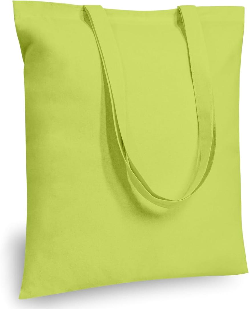 TOPDesign 12-Pack Economical 16"x15" Apple Green Cotton Tote Bag, Lightweight Medium Reusable Grocery Shopping Cloth Bags, Suitable for DIY, Advertising, Promotion, Gift, Activity