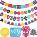 HOWAF 42pcs Day of The Dead Papel Picado Banner, Felt Dia De Los Muertos Sugar Skull Marigold Hanging Garland for Mexican Dia de Los Muertos Altar Decor, Colorful Cinco De Mayo Flag Banner