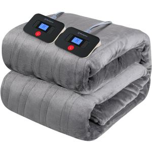 Westinghouse Electric Blanket Queen Size, Super Cozy Soft Flannel 84"" x 90"" Heated Blanket with 10 Fast Heating Levels & 1-12 Auto-Off, Machine Washable, ETL&FCC Certification, Light Grey