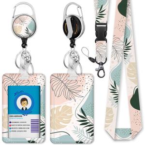 Desert Leaf Lanyards for Id Badges, Boho Id Card Holders for Badges with Lanyard, Card Protector with Badge Reel Retractable Heavy Duty, Women Teacher Doctor Office