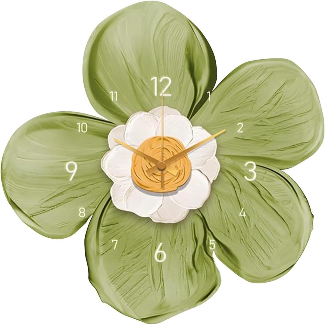 Ergocar Wall Clock, Art Deco Crystal Porcelain Flower Modern Wall Clock, Battery Powered Suitable for Living Room, Bedroom, Study, Office