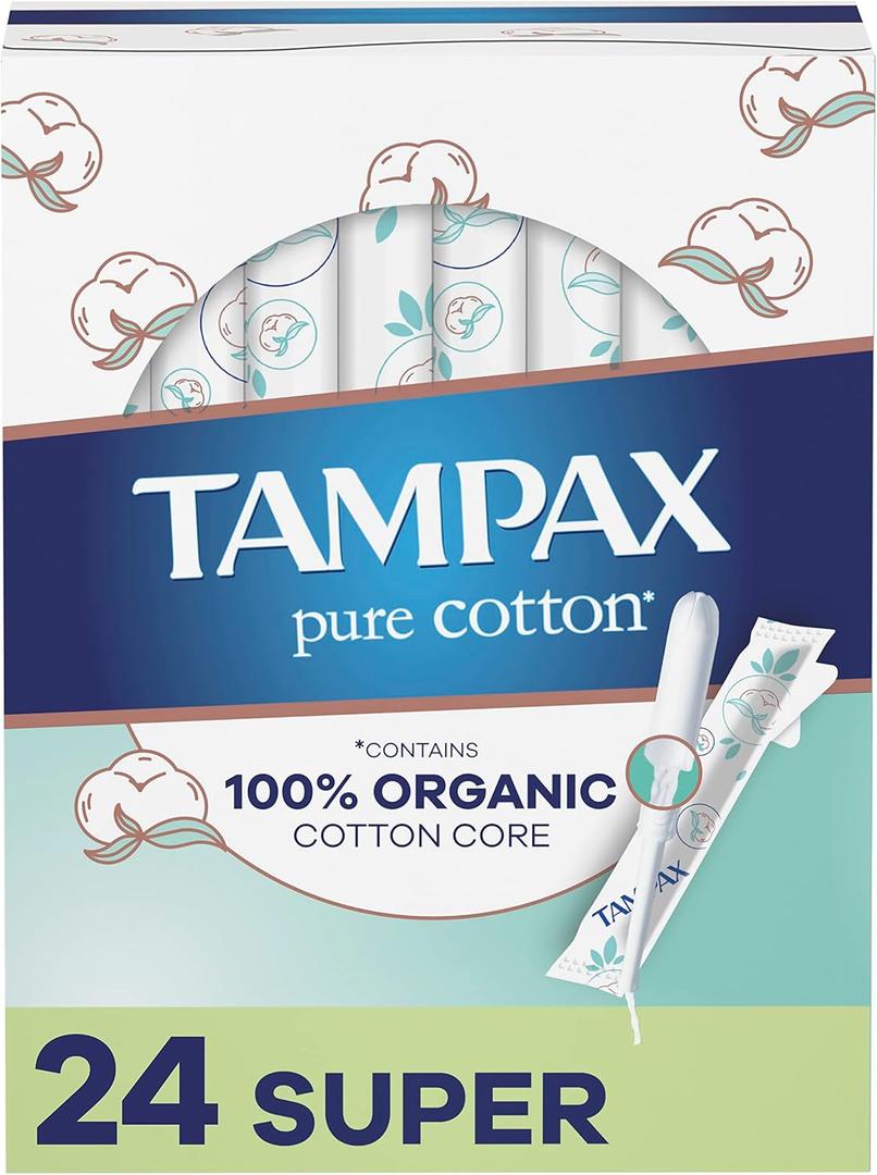 TAMPAX Pure 100% Organic Cotton Core Super Absorbency Tampons - 24 ct