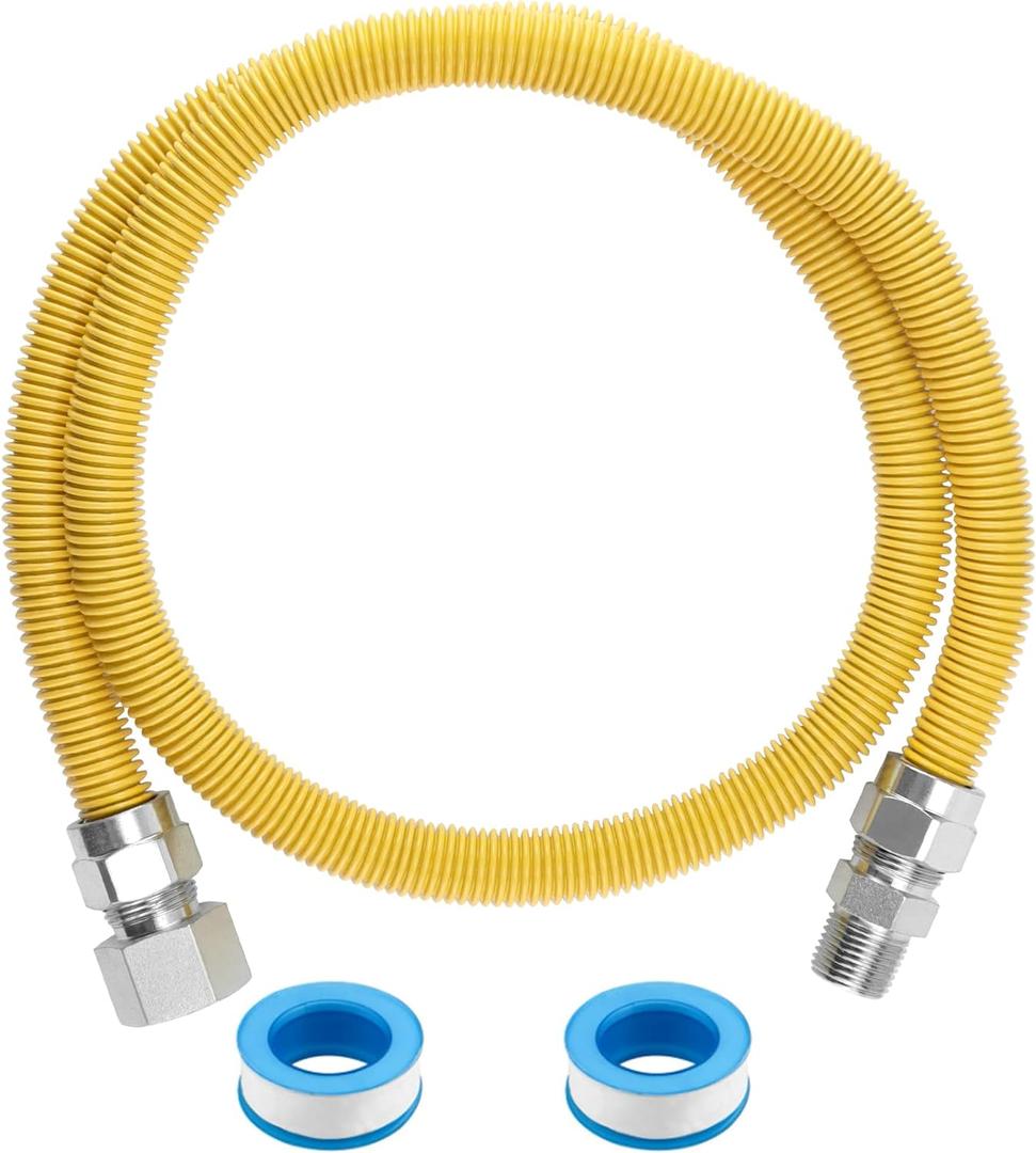 48" Flexible Gas Line Hose,Appliance Gas Line with Connector 1 2" MIP 1/2"FIP Fitting OD(1/2" ID) Gas Range Connector Kit for Stove,Gas Stove,Dryer,Water Heater By MIFLUS