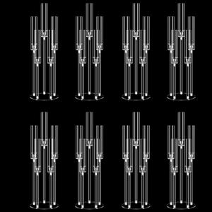 8 Set 26.8'' Tall Acrylic Candelabra Centerpieces for Wedding Table Decorations,Clear 5 Arms Candlesticks Holder with Acrylic Shade for Candlelight Dinner Party Fireplace Gift Fit LED Candle